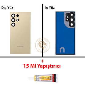 Samsung S24 Ultra Sarı Arka Pil Kapağı Batarya Kapağı Lazer Kesim + B-7000 Yapıştırıcı