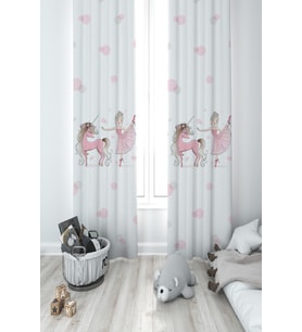 MEKTA HOME BEBEK VE ÇOCUK ODASI Balerin ve Unicorn Kız Desenli Pembe 2 Kanat Fon Perde