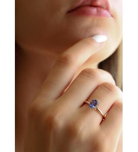 Ametist Taşlı Rose Gold Pırlanta Yüzük