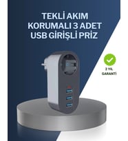 Çocuk Korumalı Termal Priz – 3'lü Usb Şarj Ve Akım Koruması
