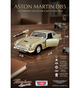 MotorMax 1:24 Aston Martin DB5 Die-Cast Model Araba - Açılır Kapılı Metal Koleksiyon Aracı (Altın)