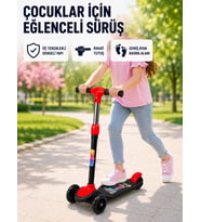 Mey İthalat® Çocuk Scooterı 3 Tekerlekli Denge Destekli Ayarlanabilir Gidonlu Çocuk Skuteri