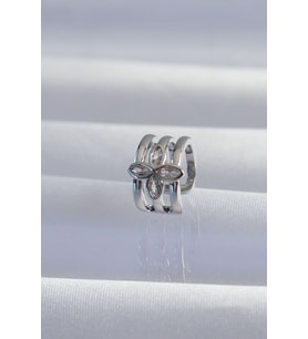 Pirinç Gümüş Renk Yonca Earcuff Küpe - TJ-BKP9330