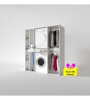 Kenzlife çamaşır-kurutma makinesi dolabı ve giysi dolabı çekmeceli hattab sol raf byz 187*160*60  + tekli duvar rafı hediye (Beyaz)