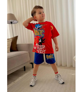 Cg Kids Sonic Erkek Çocuk Tshirt & Şort Alt Üst Takım Süper Kalite Şort Baskı Detaylı