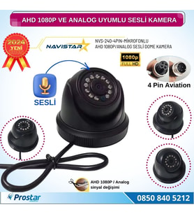 Mikrofonlu AHD 1080P ve Analog Pal Çevrilebilir 4 Pin Plastik Dome Araç Kamerası