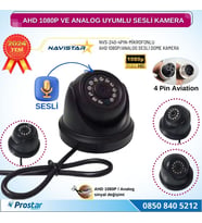 Mikrofonlu AHD 1080P ve Analog Pal Çevrilebilir 4 Pin Plastik Dome Araç Kamerası