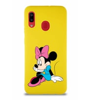 Samsung Galaxy A20 Soft Premier Kapak Minnie Mouse-E Tasarımlı Silikon Kılıf - Sarı (Şeffaf)