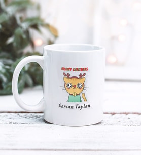 Kişiye Özel Meowy Christmas Tasarımlı Kupa Bardak (Beyaz)