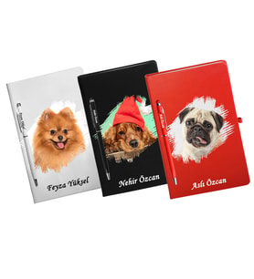 Kişiye Özel Köpek Tasarımlı Üçlü Defter Kalem Hediye Seti