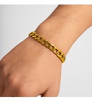 Altın Renk Cuban Kalın Unisex Erkek Metal Beyaz Çelik Zincir Çelik Bileklik- 3334