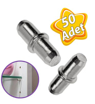 Metal Halkalı Raf Pimi Cam Ahşap Metal Raf Tutucu Çivisi Mobilya Dolap Pimi (50 Adet) (Krom)