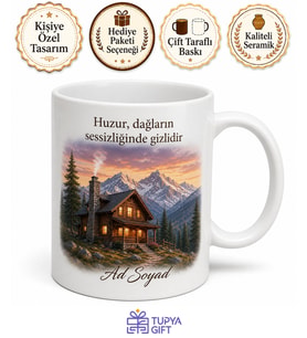 Dağ Evi İçin Özel Tasarım Baskılı Kupa Bardak Hediye Doğa Severlere