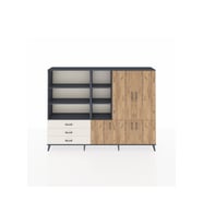 Arges Dolap 11 Raflı 3 Çekmeceli 5 Kapaklı 220x30x163 Antrasit-Çam/Aytaşı