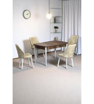 Florn Ceviz 80 x 132 Açılabilen MDF Masa Metal Ayaklı Mutfak Masası Takımı 4 Krem Sandalye