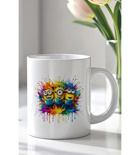 Minions Tasarımlı 330ml Baskılı Beyaz Seramik Kupa Bardak