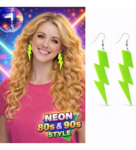 80’ler 90'lar Retro Neon Yeşil Şimşek Küpe 10 cm