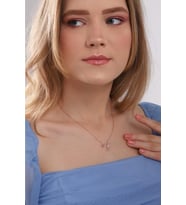 925 Ayar Gümüş Zincirli Rose Kaplama Anne Çoçuk Sevgi Kolye