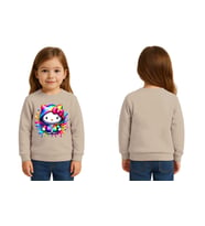 Unisex Hello Kity Baskılı Çocuk Swaetshirt 3 İplik Şardonlu (Taş)