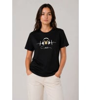 Müzik Temalı Baskılı Tişört Bisiklet Yaka Kısa Kol T-Shirt - Siyah
