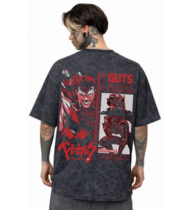 Berserk Guts Anime Sırt Baskılı Unisex Oversize Eskitme Yıkamalı Tişört