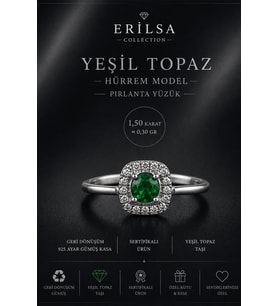 Sertifikalı Yeşil Topaz Taşlı Hürrem Model 925 Ayar Gümüş Pırlanta Yüzük