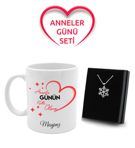 Anneler Gününe Özel Kişiye Özel Mesajlı Kupa & Gümüş Kaplama Kar Tanesi Kolye (Model 1)