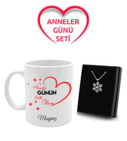 Anneler Gününe Özel Kişiye Özel Mesajlı Kupa & Gümüş Kaplama Kar Tanesi Kolye (Model 1)