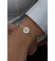 925 Ayar Gümüş Gold Kaplama Balık Sırtı Model Papatya Bileklik