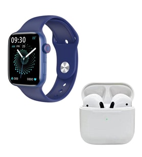 HW22 Plus Mavi Akıllı Saat Pro 5 Beyaz Bluetooth Kulaklık