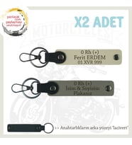 Motor Severlere Özel, İsim Plaka ve 0 Rh (+) Kan Grubu Yazılı x2 Anahtarlık, Kül Gri-S Kahve-Laci (Çok Renkli)