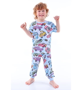 Süper Arabalar Desenli KısaKollu Çocuk Pijama Takımı 3-8 Yaş