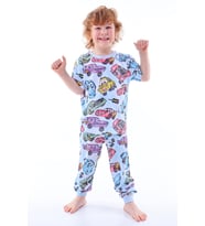 Süper Arabalar Desenli KısaKollu Çocuk Pijama Takımı 3-8 Yaş