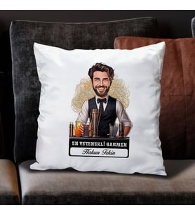 Kişiye Özel Hediye Karikatürlü En Yakışıklı Barmen Yastık