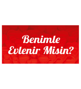 Kırmızı Kalpli Evlilik Teklifi Afişi Pankartı Benimle Evlenir Misin