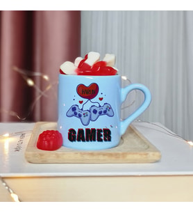 Gamer ( Oyuncu ) Tasarımlı Kişiye Özel Mavi Türk Kahvesi Fincanı