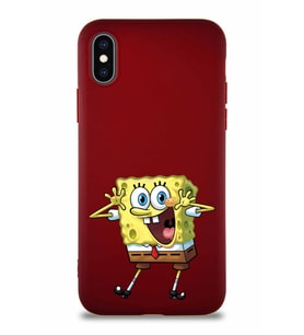Apple iPhone XS Soft Premier Kapak Sünger Bob Tasarımlı Silikon Kılıf - Mürdüm (Şeffaf)