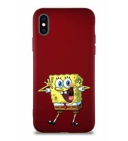 Apple iPhone XS Soft Premier Kapak Sünger Bob Tasarımlı Silikon Kılıf - Mürdüm (Şeffaf)