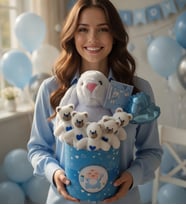 Hoşgeldin Bebek Hediyesi Babyshower Sevimli Uyku Arkadaşı Tavşan ve Yumoş Peluş Ayıcık (Mavi)