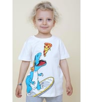 Breeze Erkek Çocuk Tişört Pizza Yiyen Mutlu Dinozor Baskılı 2-6 Yaş, Ekru