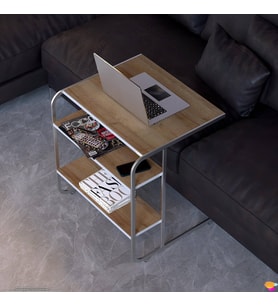 Modilayn C Yan Sehpa Geniş Boy Tekerlekli Çalışma, Atıştırmalık, Yemek, Laptop Sehpası Meşe