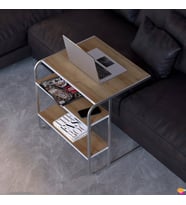 Modilayn C Yan Sehpa Geniş Boy Tekerlekli Çalışma, Atıştırmalık, Yemek, Laptop Sehpası Meşe
