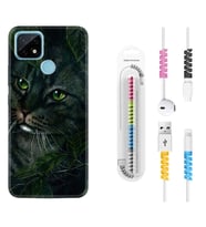 Realme C11 C21 C21Y C25Y C11 2021 Kılıf Kablo Koruma Spiral Silikon Flowers Cat 1345