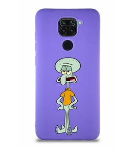 Xiaomi Redmi Note 9 Soft Premier Kapak Squidward Dokunaç Tasarımlı Silikon Kılıf - Mor (Şeffaf)