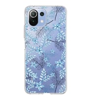 Xiaomi Mi 11 Lite Uyumlu Kapak Floral Mavi Tasarımlı Şeffaf Silikon Kılıf