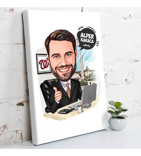 İş Adamı Erkek Karikatürlü Kanvas Tablo