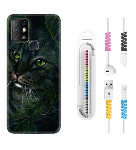 INFINIX Hot 8 9 10 11S Hot 10 Play 10T Kılıf Kablo Koruma Spiral Silikon Flowers Cat 1345
