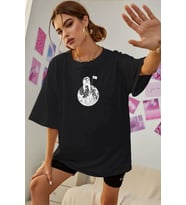 Unisex Astronot Baskılı T-shirt (Siyah)