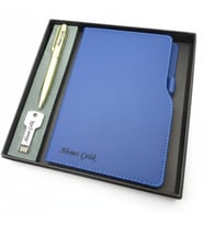 Signator® Codex  N363 Kişiye Özel Defterli Set - İsme Özel Gold Kalem + İsme Özel Mavi Defter + İsme Özel 32 GB Usb Bellek  İsme Özel Kutusunda Hediyelik Set (Karışık)