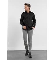 Siyah Saten İtalyan Yaka Uzun Kol Cepsiz Slim Fit %100 Pamuk Gömlek 1004255231